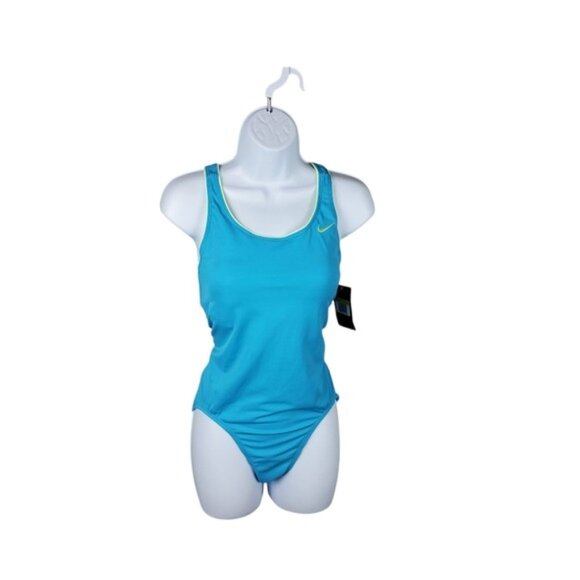 Nike Women's Standard Solid Powerback One Piece Swimsuit Blue Size Medium - Picture 1 of 7
